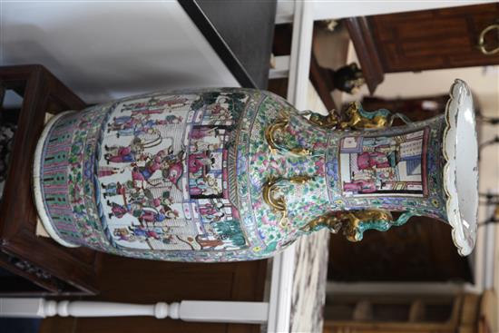 A massive Chinese famille rose floor vase, mid 19th century, 89.5cm, broken and repaired